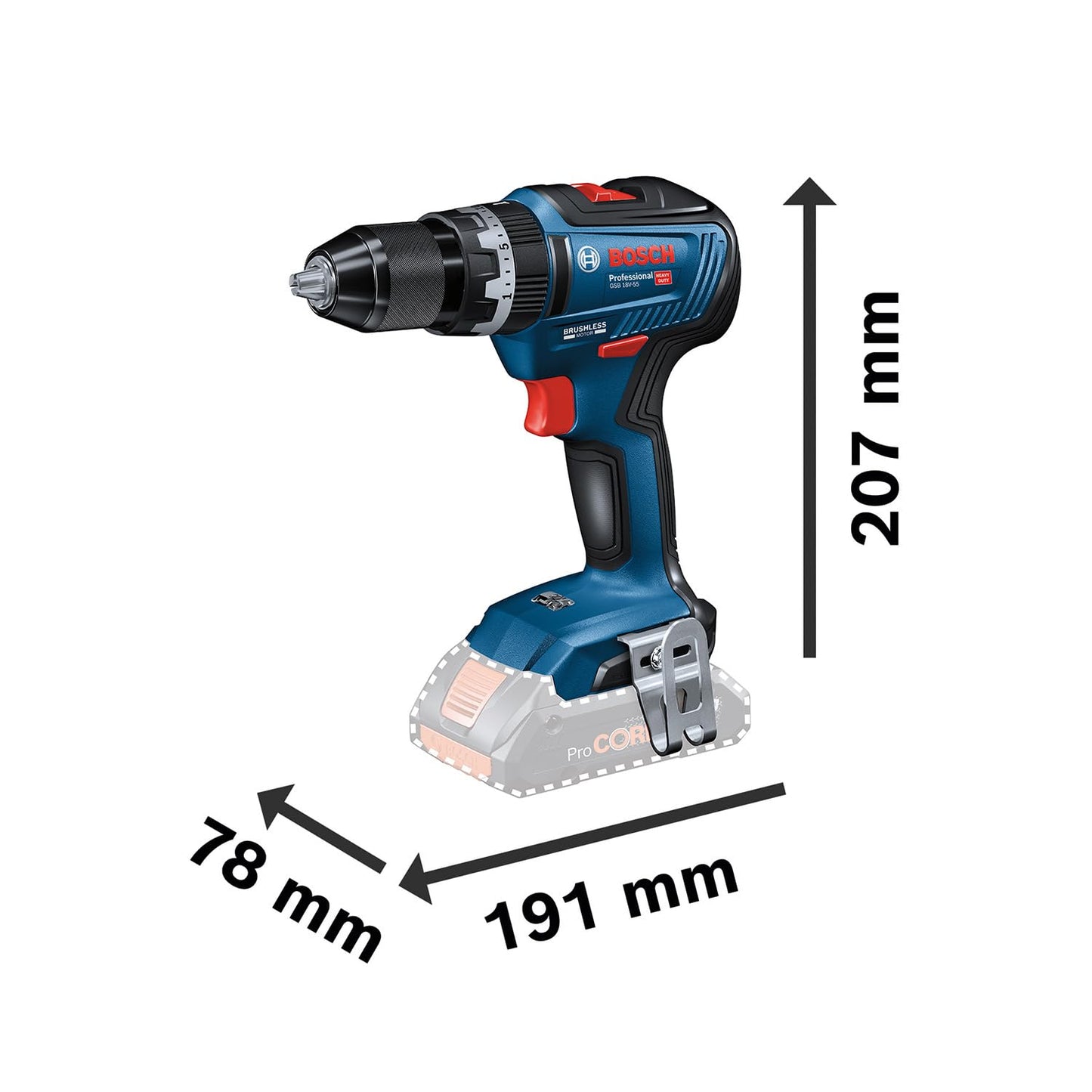Bosch Professional 18V System Akku Schlagbohrschrauber GSB 18V-55 (max. Drehmoment 55 Nm, inkl. 2x 2.0Ah Akku, Ladegerät, 35tlg. Impact Zubehör Set, L-Case) - Amazon Exclusive Set Set